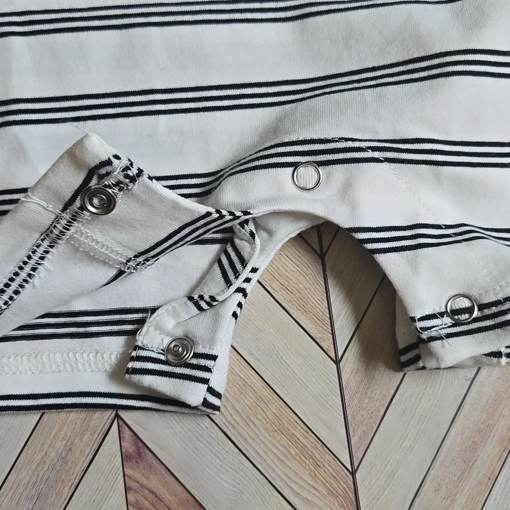 Baby Boy Black White Striped Romper Jumpsuit Short Sleeve Button-Up Outfit 0-3M